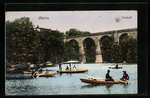 AK Görlitz, Gondeln unter dem Viadukt