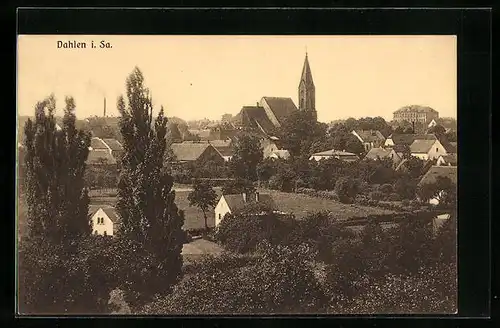 AK Dahlen i. Sa., Ortstotale mit Blick auf die Kirche