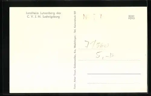 AK Ludwigsburg, am Landheim Lutzenberg des C. V. J. M. Ludwigsburg