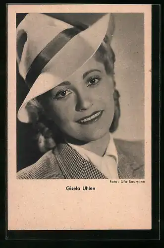 AK Schauspielerin Gisela Uhlen mit Hut
