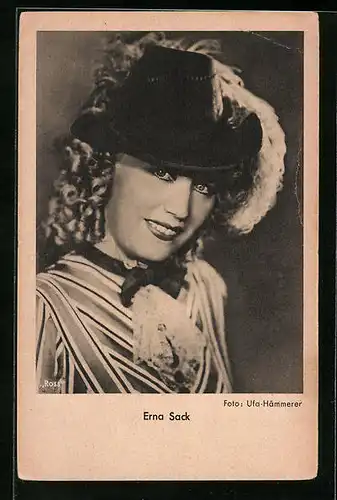AK Schauspielerin Erna Sack mit gelocktem Haar und Hut