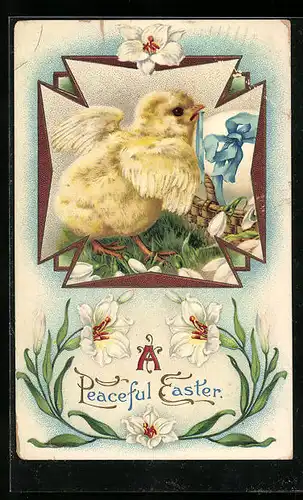 Präge-AK Osterküken mit Korb