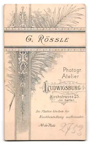 Fotografie G. Rössle, Ludwigsburg, Kirchstrasse 25, Junger Soldat in Uniform mit gewichstem Haar