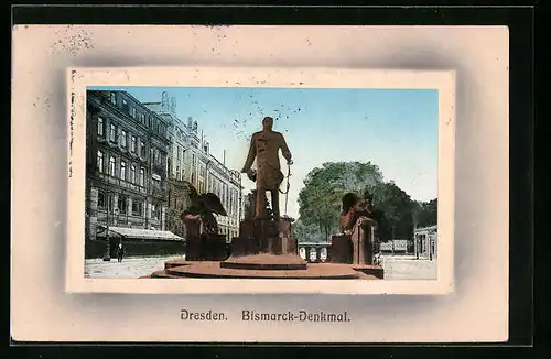 AK Dresden, Bismarck-Denkmal, Passepartout