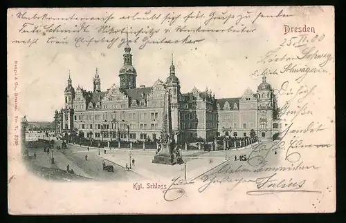 Relief-AK Dresden, Kgl. Schloss mit Obelisk