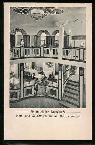 AK Dresden-A., Hotel und Wein-Restaurant Anton Müller, Innenansicht, Marienstrasse 46