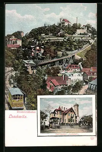 AK Dresden-Loschwitz, Restaurant Luisenhof, Drahtseilbahn