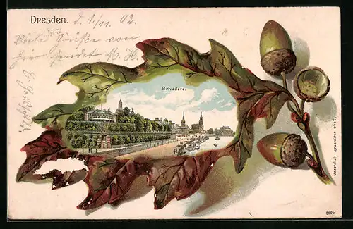 Passepartout-Lithographie Dresden, Belvedere im Eichenblatt
