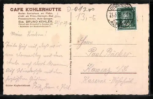 AK Weixdorf-Lausa, Café Köhlerhütte
