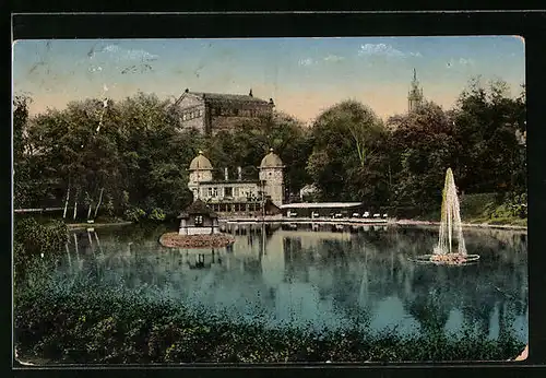 AK Dresden, Zwingerteich mit Springbrunnen