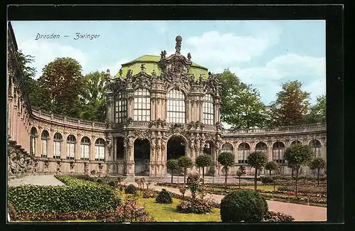 AK Dresden, Zwinger mit Gartenanlagen