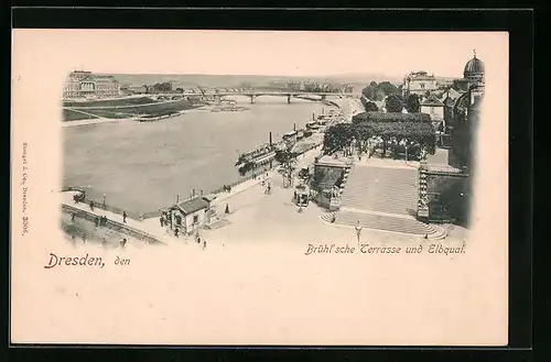 AK Dresden, Brühl`sche Terrasse und Elbquai von oben