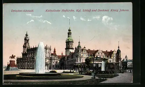 AK Dresden-Altstadt, Hofkirche, Schloss und Denkmal König Johann