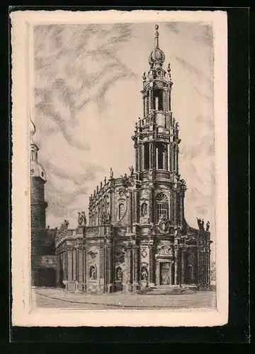 AK Dresden, Kath. Hofkirche, Totalansicht, Passepartout