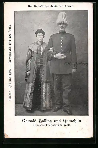 AK Der Goliath der deutschen Armee, Oswald Balling und Gemahlin, grösste Ehepaar der Welt