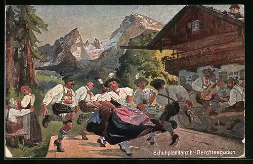 Künstler-AK Berchtesgaden, Schuhplattltanz