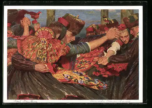 Künstler-AK Karl Bantzer: Hessischer Bauerntanz (Ausschnitt)