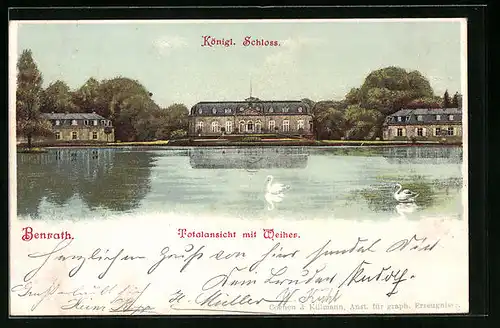 AK Benrath, Totalansicht mit Weiher, Königliches Schloss