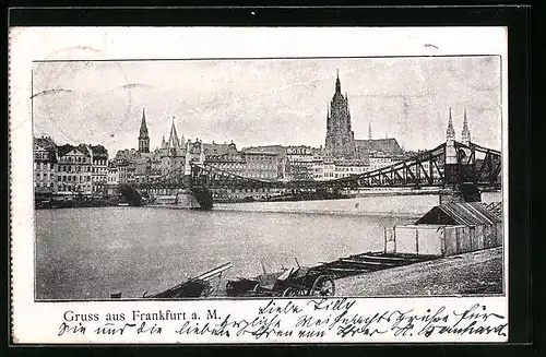 AK Frankfurt a. M., Flusspartie mit Brücke