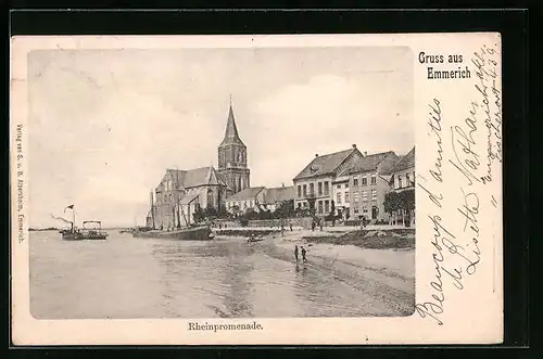 AK Emmerich, Rheinpromenade mit Kirche
