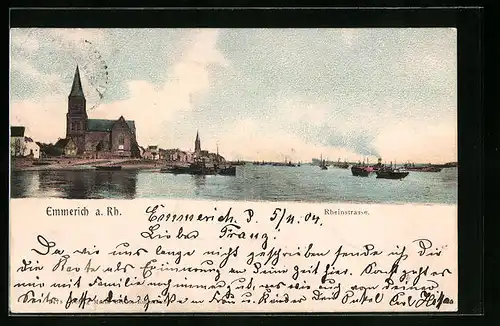 AK Emmerich a. Rh., Rheinstrasse mit Kirche