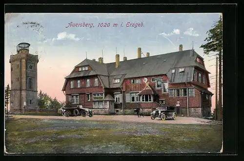 AK Wildenthal, Unterkunftshaus Auersberghaus mit Turm