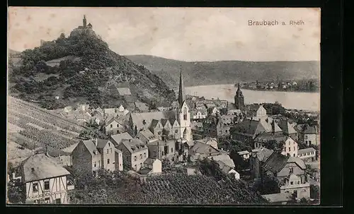 AK Braubach a. Rhein, Totalansicht mit Kirche