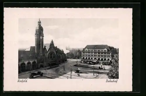 AK Krefeld, Bahnhof aus der Vogelschau