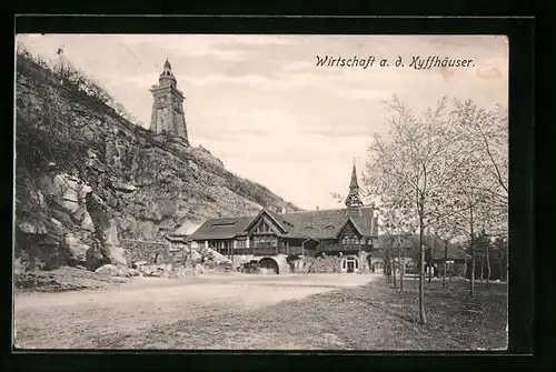 AK Kyffhäuser, Blick auf Denkmal und Gasthaus