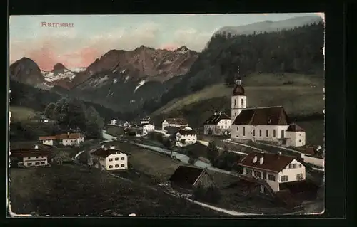 AK Ramsau, Blick über Ortschaft mit Kirche