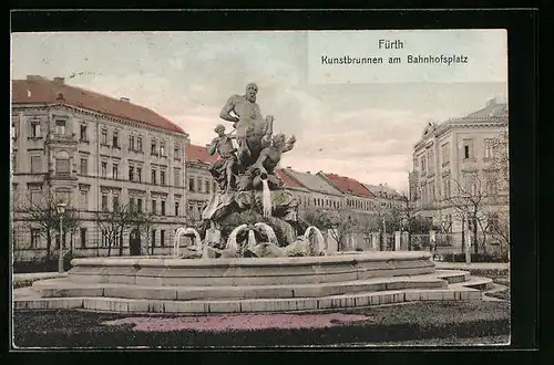 AK Fürth, Kunstbrunnen am Bahnhofsplatz