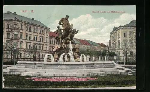 AK Fürth i. B., Kunstbrunnen am Bahnhofsplatz