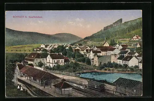 AK Scheidt, Ortsansicht mit Bahnhof