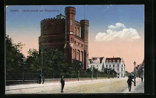 AK Essen, Steelerstrasse mit Wasserturm