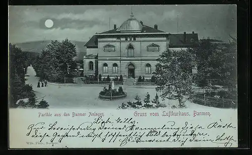 Mondschein-AK Barmen, Partie aus den Barmer Anlagen, Luftkurhaus