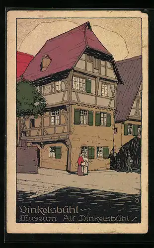 Steindruck-AK Dinkelsbühl, Museum Alt Dinkelsbühl, Strassenpartie