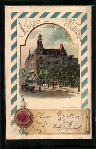 Lithographie Fürth, Hotel National, Strassenpartie, Passepartout