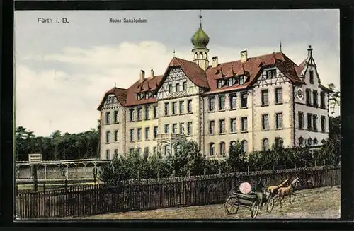 AK Fürth i. B., Neues Sanatorium mit offener Kutsche