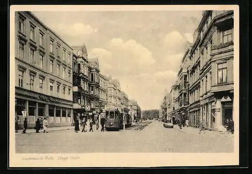 AK Wesermünde-Mitte, Lloyd-Strasse mit Strassenbahn
