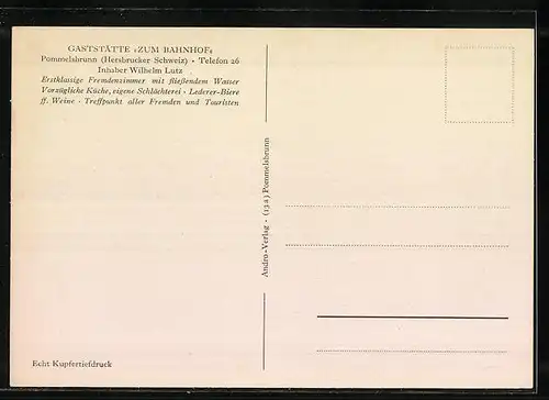 AK Pommelsbrunn /Hersbrucker Schweiz, Gaststätte Zum Bahnhof, Inhaber Wilhelm Lutz
