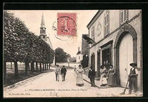 AK Villiers-le-Morhiers, Grande-Rue, Place del`Église