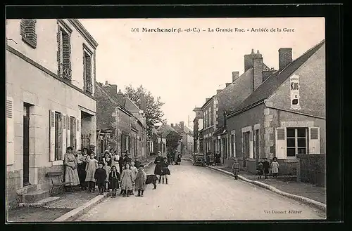 AK Marchenoir, La Grande Rue, Arrivée de la Gare