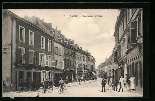 AK St. Avold, Homburgerstrasse mit Geschäften