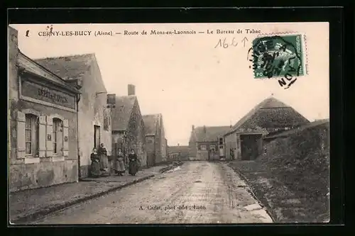 AK Cerny-les-Bucy, Route de Mons-en-Laonnois - La Bureau de Tabac