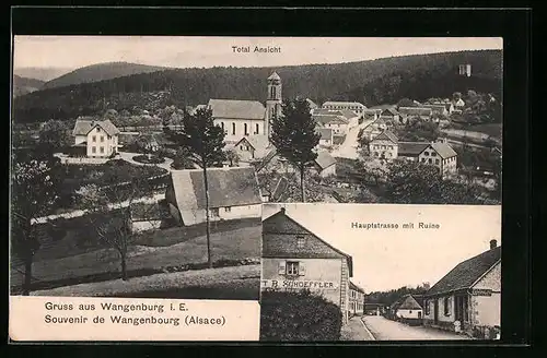 AK Wangenburg, Hauptstrasse mit Ruine, Totalansicht