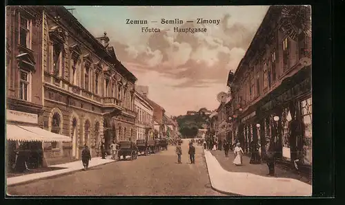 AK Semlin, Hauptgasse mit Geschäften