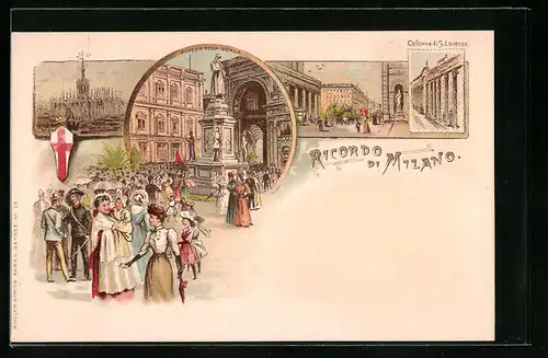Lithographie Milano, Piazza della Scala, Colonne di S. Lorenzo
