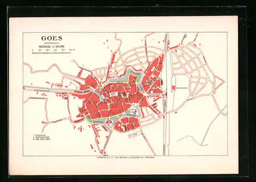 AK Goes, Landkarte von Ort und Umgebung
