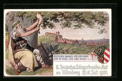 AK Ganzsache Bayern: Nürnberg, Deutsches Sängerfest 1912, Wappen