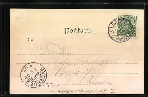 Passepartout-Lithographie Hohenlimburg /Westfalen, Teilansicht, Ortspartie mit Eisenbahn, Westfalenlied